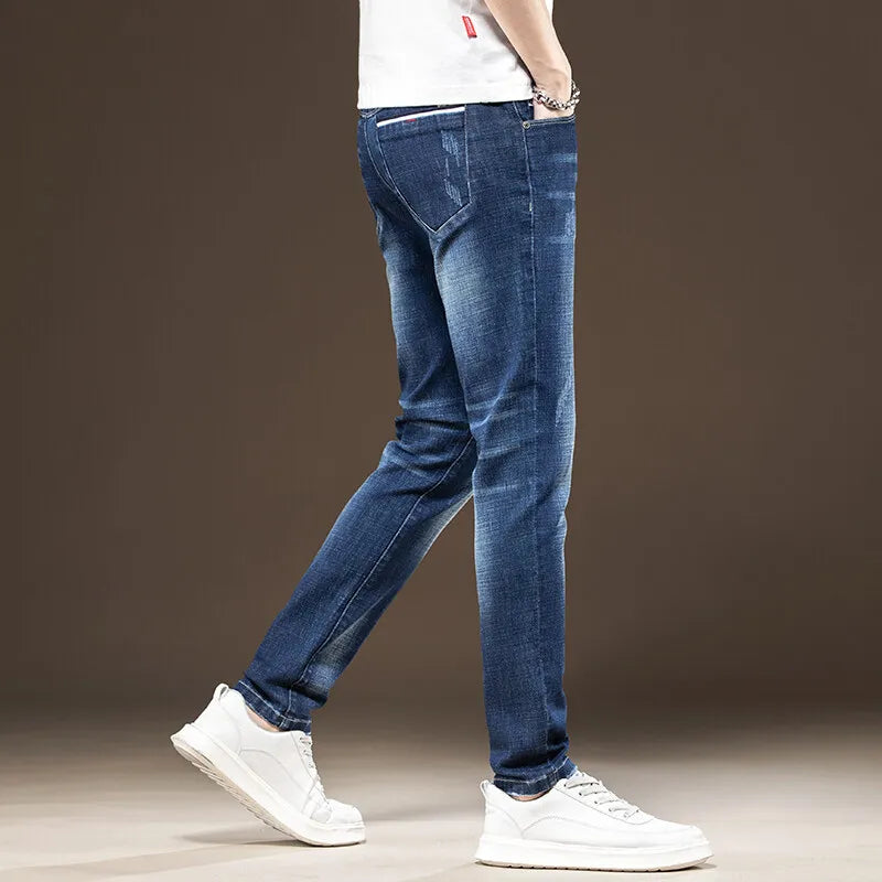 Slim Boys Blue Jeans, Black Men's Fashion Casual Trousers, Gray Denim Pants, Asian Size 28-38, Men Jean