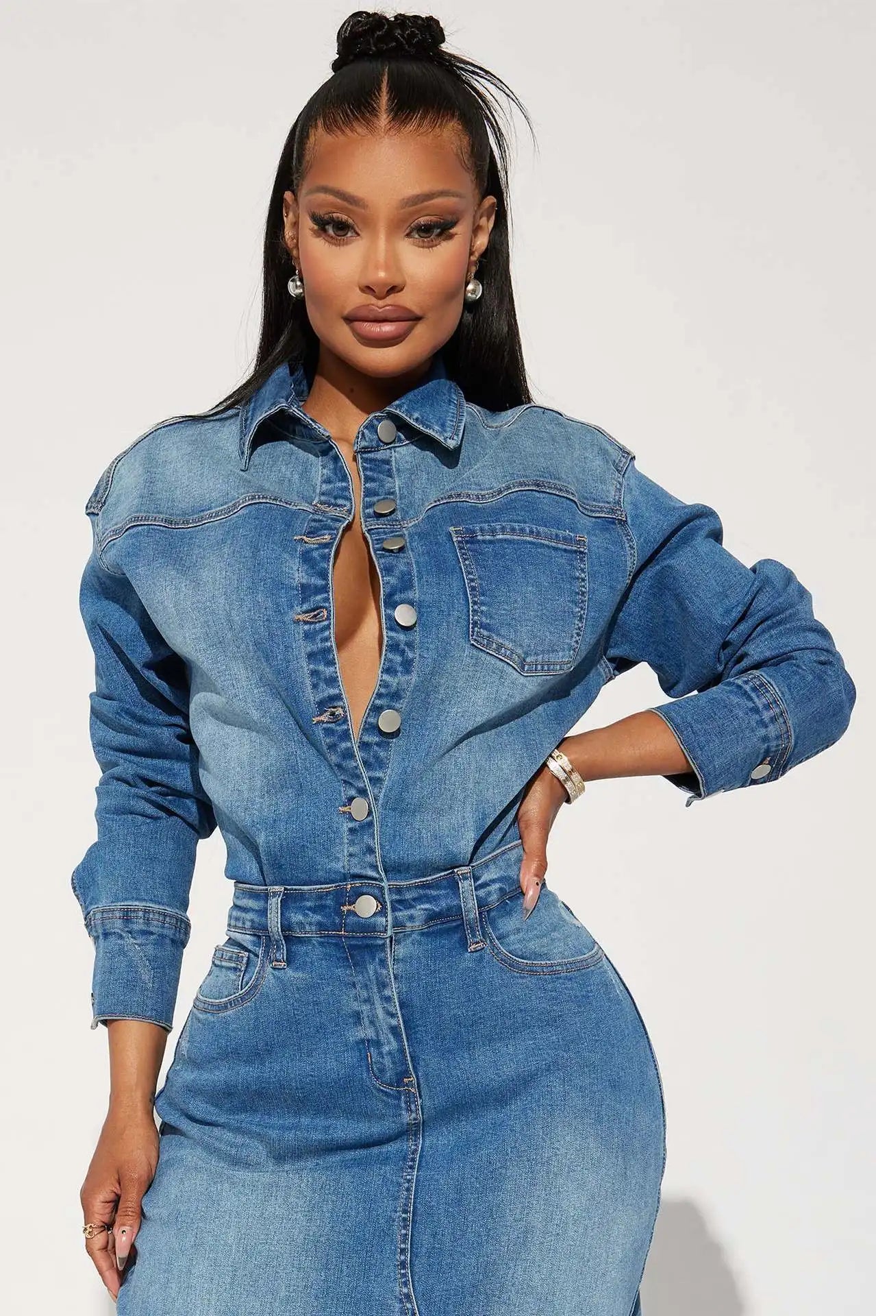 Spring Sexy Split Maxi Dress Fashion Lady Club Streetwear Jean Dress