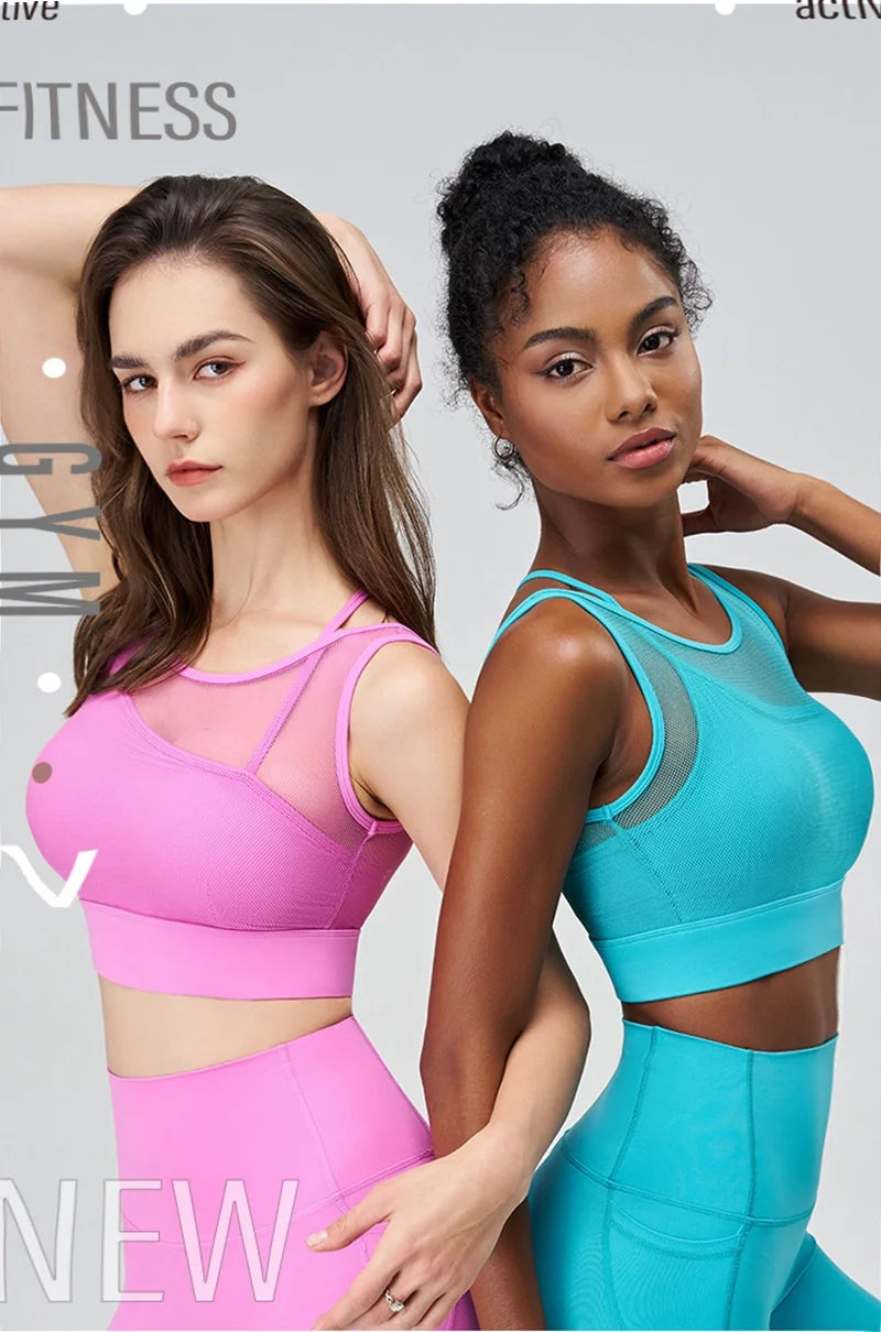 Cloud Hide SEXY Mesh Sports Bra Fitness Underwear Yoga Crop Tank Top HOT Girl Vest Athletic Shockproof Shirt Running Sportswear