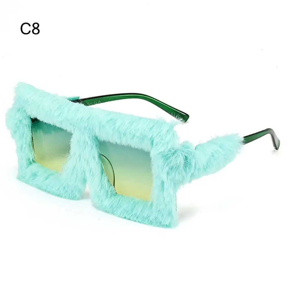 Oversized Square Women Sunglasses New Fashion Furrry Frame Gradient Shades Eyewear Retro Brand Design Winter Sun Glasses 2025