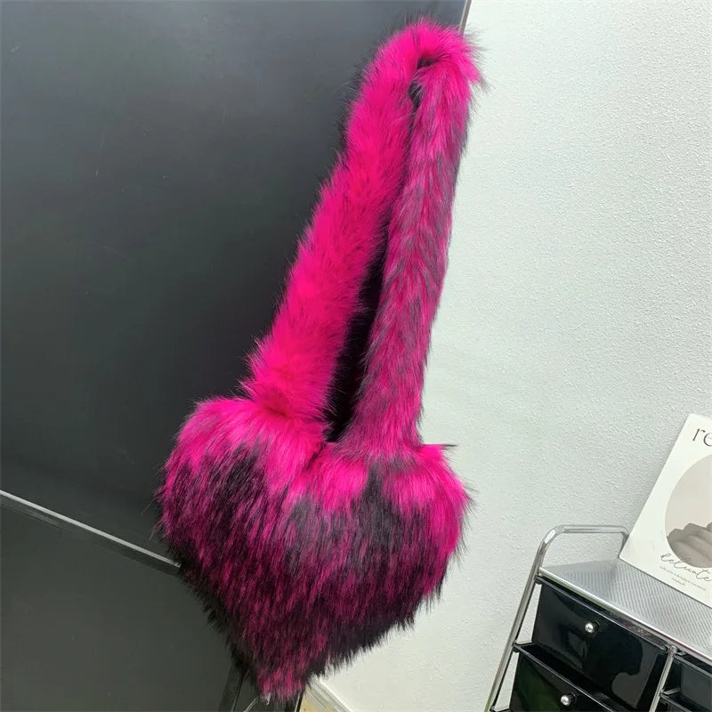 Fluffy Plush Heart Shaped Women bags