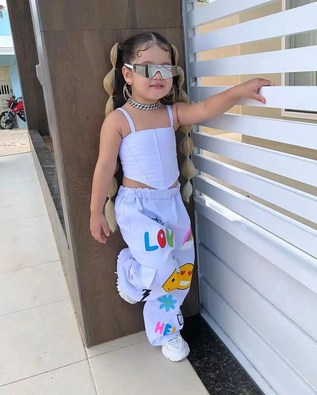 Clothes 2 Pcs Set Summer Suspender Top + Long Pants