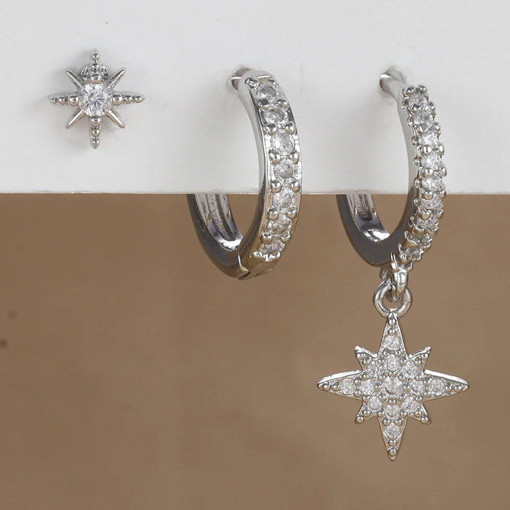 Stainless Steel Round Star Drop Earrings