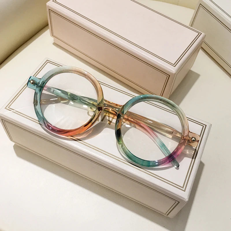 Retro Gray Pink Lens Round Sunglasses Women 2025 Brand Trendy Shiny Circle Frame Men Spectacle Plain Eyewear Shades Sun Glasses