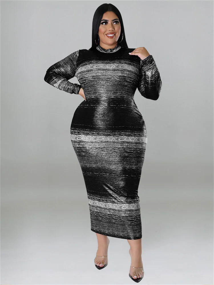 Wmstar Plus Size Dresses Tie Dye Bodycon Women Clothes Long Sleeve Casual Fashion Maxi Dress with Belt Wholesale Dropshipping
