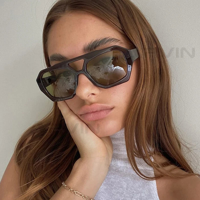 Vintage Square Sunglasses Thick Frame Double Bridge