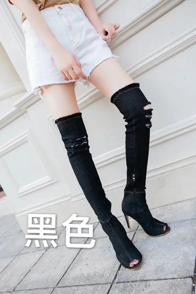Women Thigh High jean Winter Boots