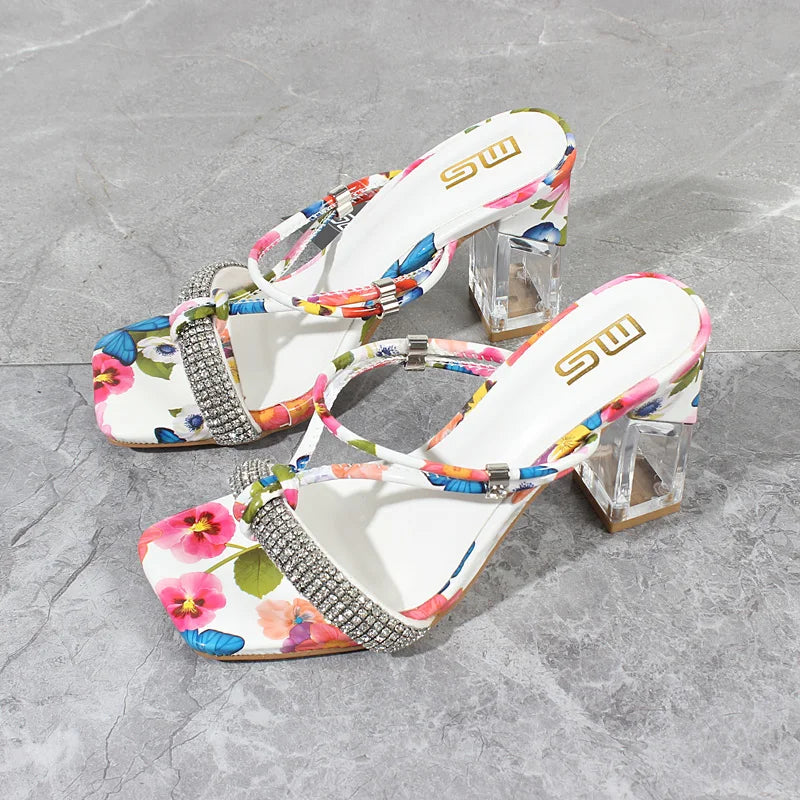 Summer New Crystal Open Toe Mixed Color High Heels Women Sandals