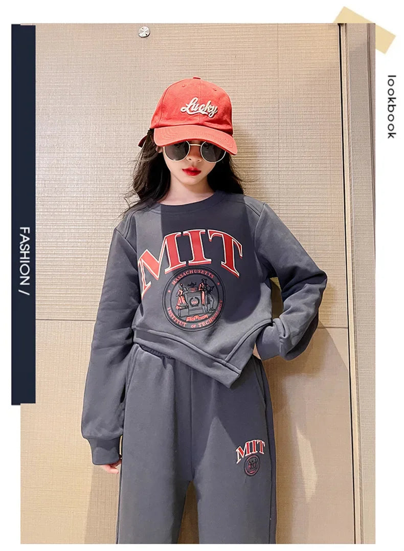 2025 autumn spring kid Girls Clothes Suit Child irregular letter sweatshirt t-shirt top and loose pant Tracksuit 4 8 10 12 year