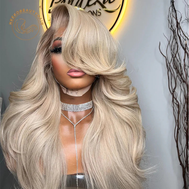Platinum Ash Blonde Colored Lace Front Human Hair Wig Wavy Pre Plucked Ash Grey Hair Transparent Lace Frontal Wigs For Women