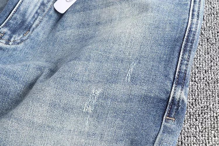 13oz Embroidery Light Blue Washed Denim Jeans for Men 2025 Spring Fashion Fit Straight Pants Clothes Youth Male Casual Trousers