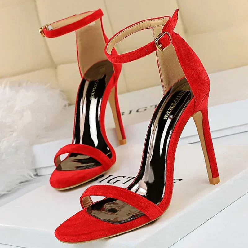 Women Sexy Club 10cm High Heels Stripper Gladiator Holiday Sandals Lady Daily Ankle Strappy Red Khaki Nightclub Dress Sandles