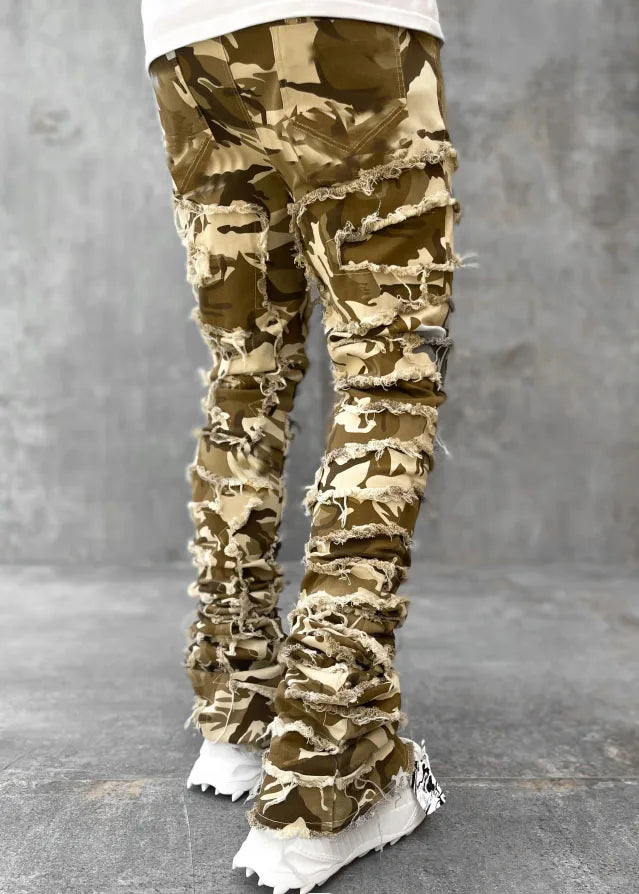 2024 Spring Summer New Men's Clothing Fashion Solid Color Elastic Patch Denim Straight-Leg Pants Jeans