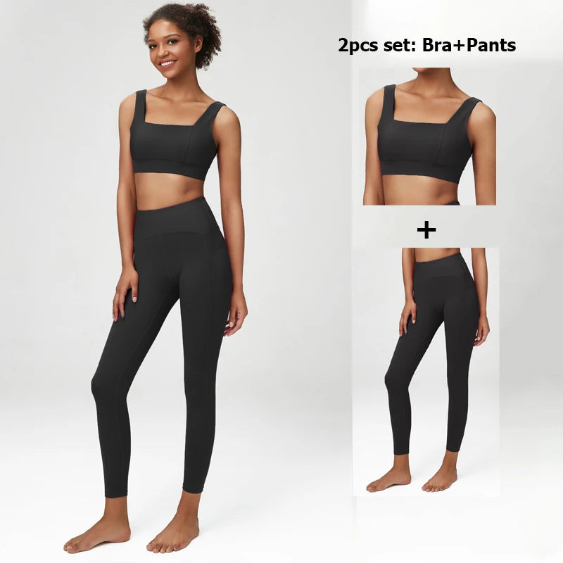 2/3 Pieces Fitness Yoga Set Women Solid Color Stretch Athletic Suit Sexy Bra Zipper Jacket High Waist Leggings Female Sportswear