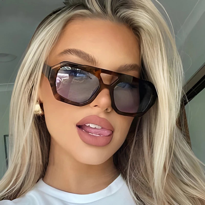 Vintage Square Sunglasses Thick Frame Double Bridge