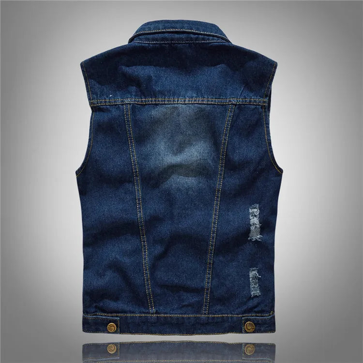2025 Men's Fashion Jeans Sleeveless Jacket Vest Male Black Blue Denim Jeans Vest Man Cowboy Outdoors Waistcoat Mens Jacket Vest