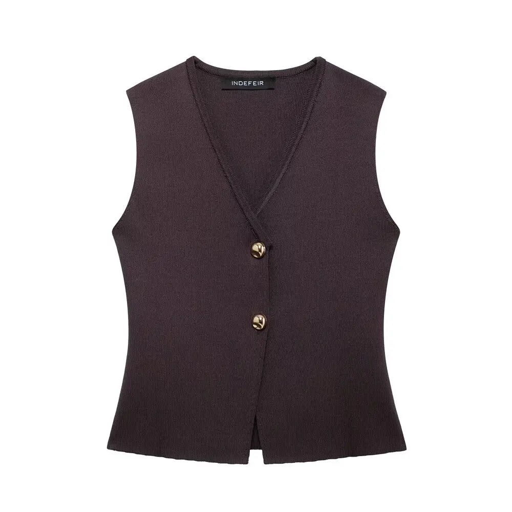 Women 2 Piece Set Knitted Vest High Waist Skirt