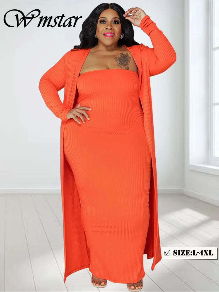 Wmstar Plus Size Dress Sets 2 Piece Outfits Maxi Dresses Out Wear Coat Sexy Matching Suit Fall Clothes Wholesale Dropshipping