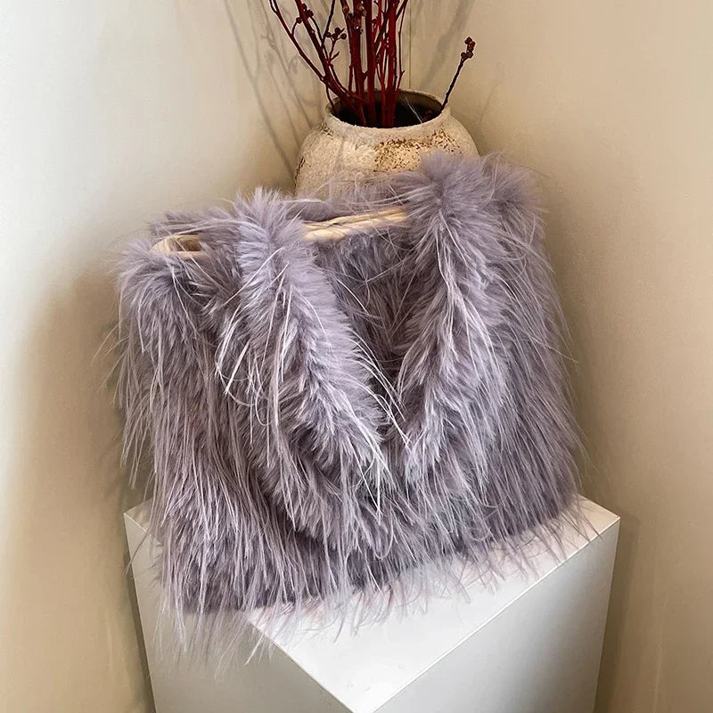 2025 NEW Wool Women's Plush Shoulder Bags Y2k Hot Faux Fur Lady Bag Large Capacity Fashion Female Furry Purse Tote Handbags