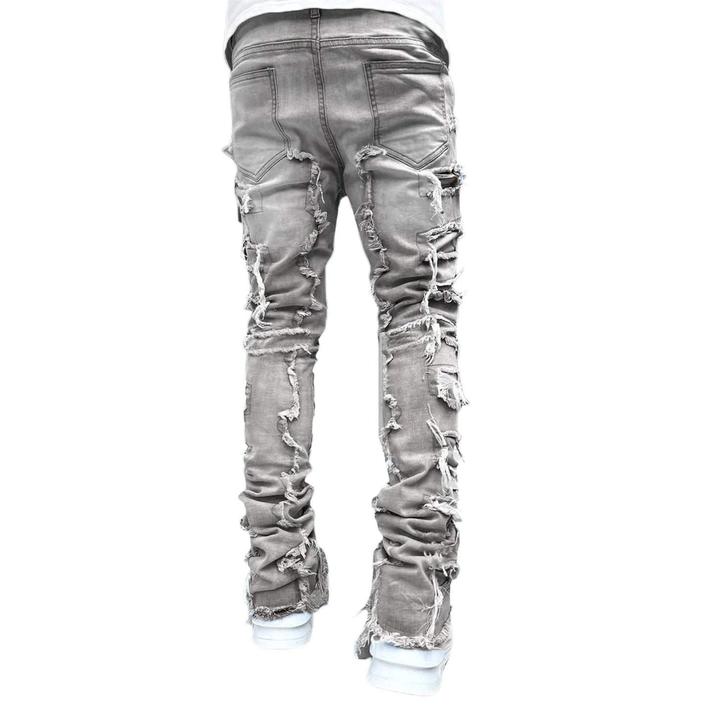 2024 Spring Summer New Men's Clothing Fashion Solid Color Elastic Patch Denim Straight-Leg Pants Jeans