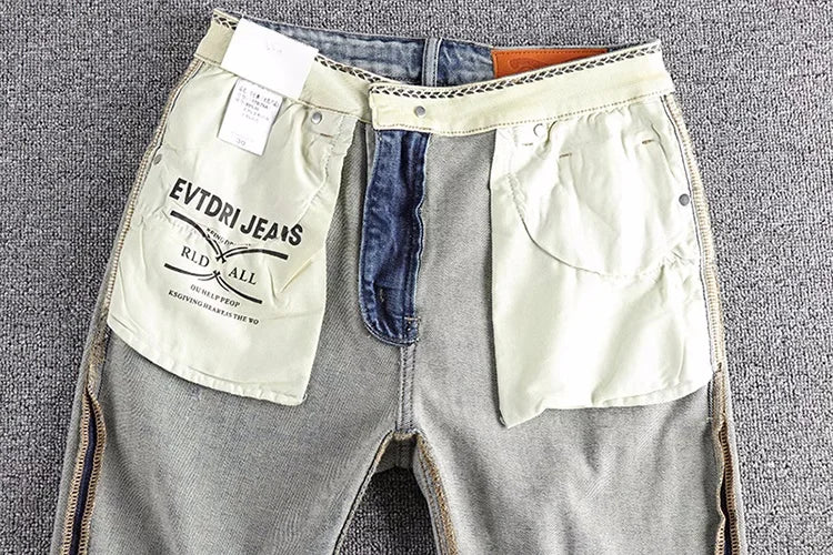 13oz Embroidery Light Blue Washed Denim Jeans for Men 2025 Spring Fashion Fit Straight Pants Clothes Youth Male Casual Trousers