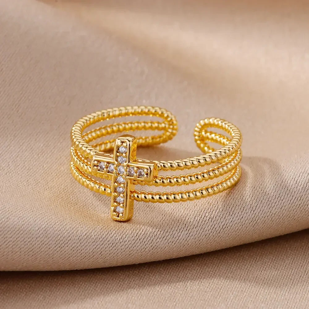 Women's Stainless Steel Heart Ring Gold Waterproof