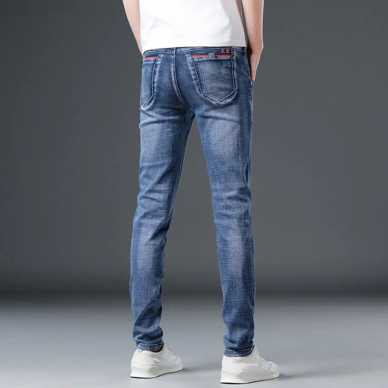 Slim Boys Blue Jeans, Black Men's Fashion Casual Trousers, Gray Denim Pants, Asian Size 28-38, Men Jean