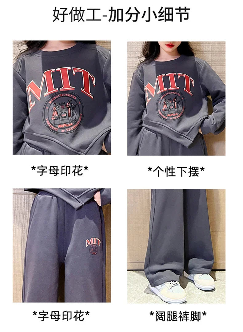 2025 autumn spring kid Girls Clothes Suit Child irregular letter sweatshirt t-shirt top and loose pant Tracksuit 4 8 10 12 year
