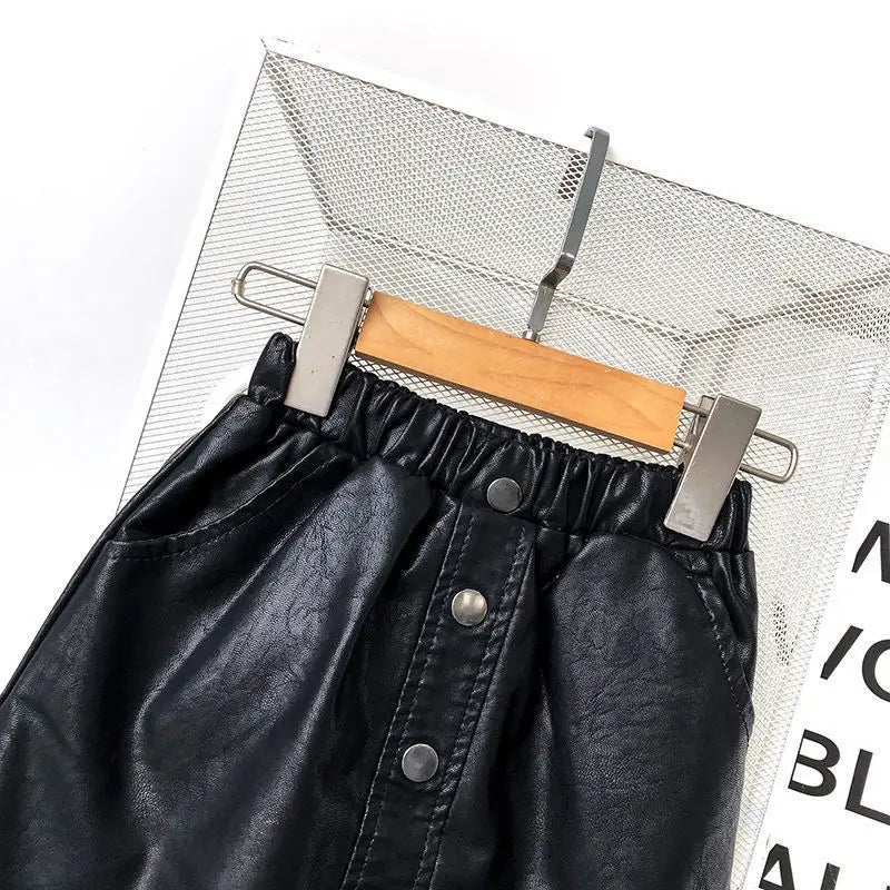 2025 new spring autumn Girls Kids leather PU zipper skirt comfortable cute baby Clothes Children Clothing