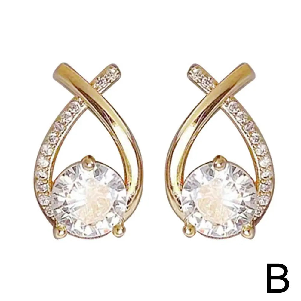 Women's Cross Stud Earrings Korean Style Crystal