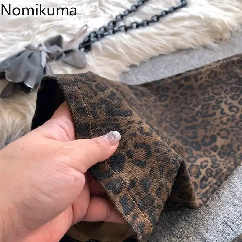 Leopard Print Flare Pants 2025 New Bottoms Pantalon Femme Slim Fit Fashion Streetwear Y2k Jeans Casual Vintage Denim Trousers