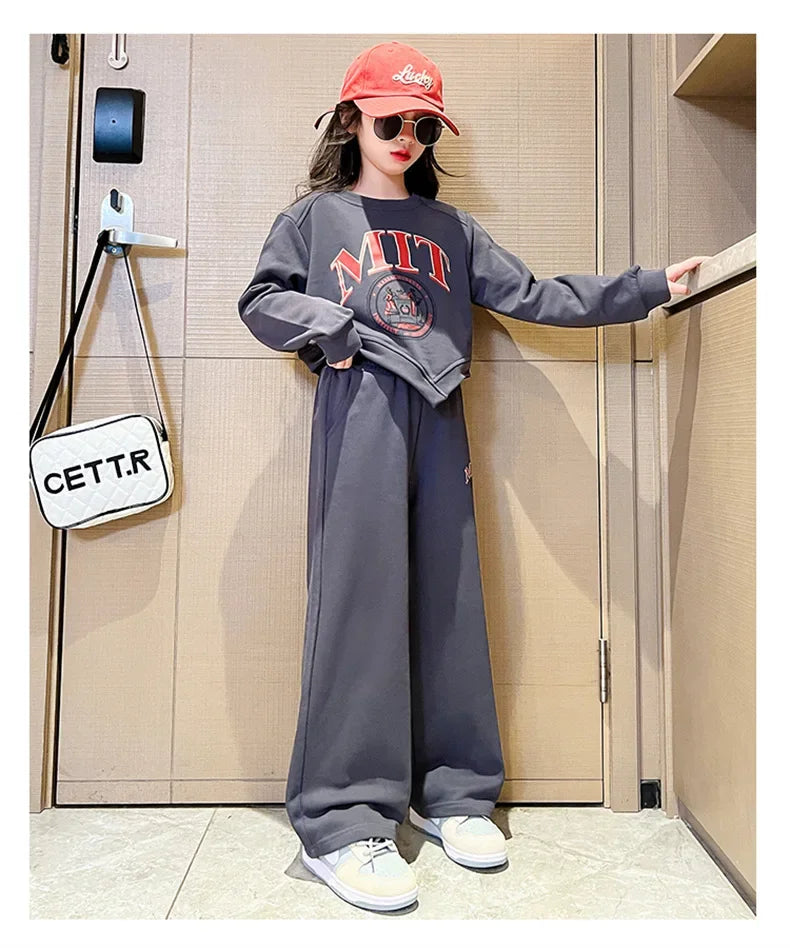 2025 autumn spring kid Girls Clothes Suit Child irregular letter sweatshirt t-shirt top and loose pant Tracksuit 4 8 10 12 year