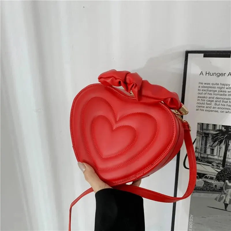 Luxury Quilted Handle Women PU Leather Heart Shoulder Bag