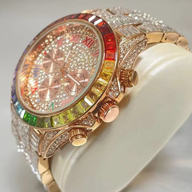 Top Luxury Iced Rainbow Watch Jewelry