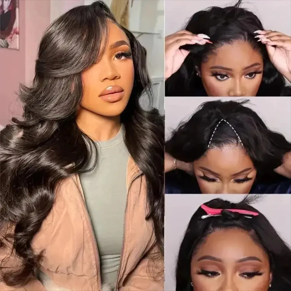 3x1 Middle Part Lace Wig Body Wave Cheap Wigs Full Machine Made Human Hair Wig with Bangs for Women on Clearance Sale Front