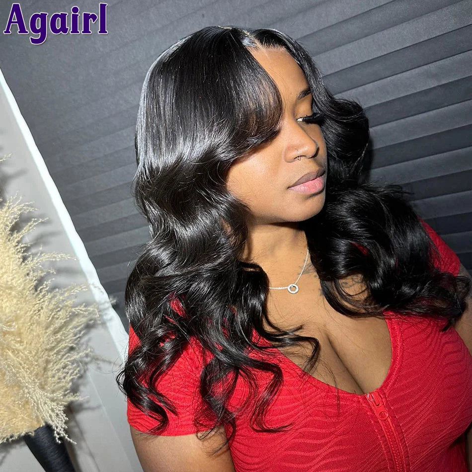Multi Colored Lace Front Wig Body Wave Human Hair Blue With Red Green Highlight 6X4 Lace Closure Wigs For Women Pre Plucked 180%