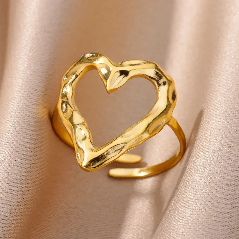 Women's Stainless Steel Heart Ring Gold Waterproof