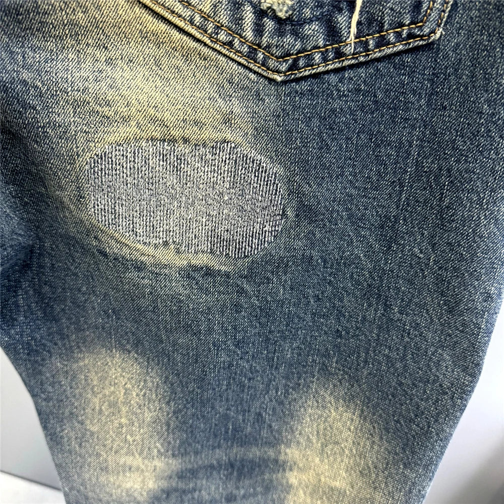 American Streetwear Ripped Patch Jeans Hip Hop Baggy Jeans Mens Clothing Vintage Denim Cargo Pants Japanese Harajuku Trousers