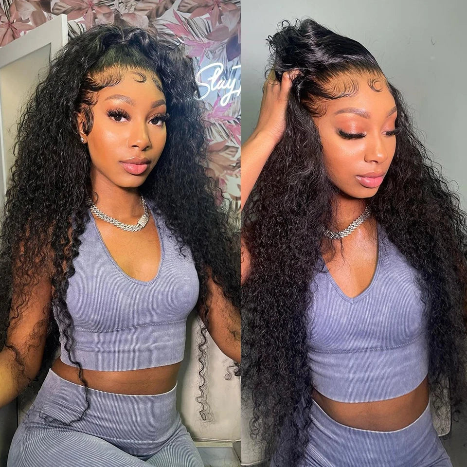 Curly 360 Lace Front Human Hair Wigs 250 Density Brazilian Deep Wave 40 Inch 13x6 HD Lace Frontal Wig 100% Human Hair Preplucked