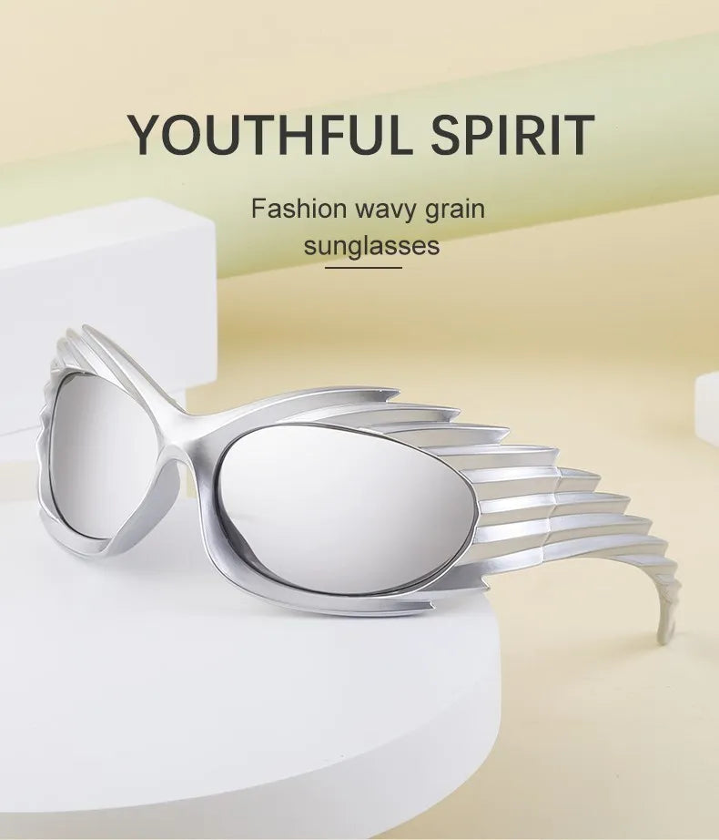 Y2k Spiked Goggles Sunglasses Women Men 2025 Trends Punk Sun Glasses For Male Retro 2000's Wrap Around Steampunk Sunglass Shades