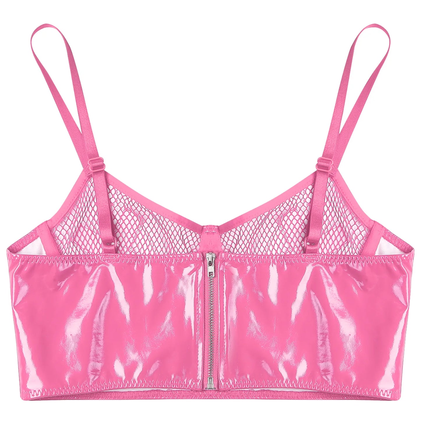 Womens Lingerie Fishnet Mesh Bra Bustier See Through Mesh Underwire Balconette Back Zipper Bras Sexy Push Up Wet Look Crop Top