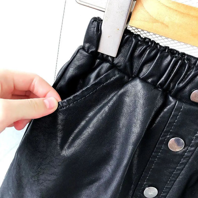 2025 new spring autumn Girls Kids leather PU zipper skirt comfortable cute baby Clothes Children Clothing