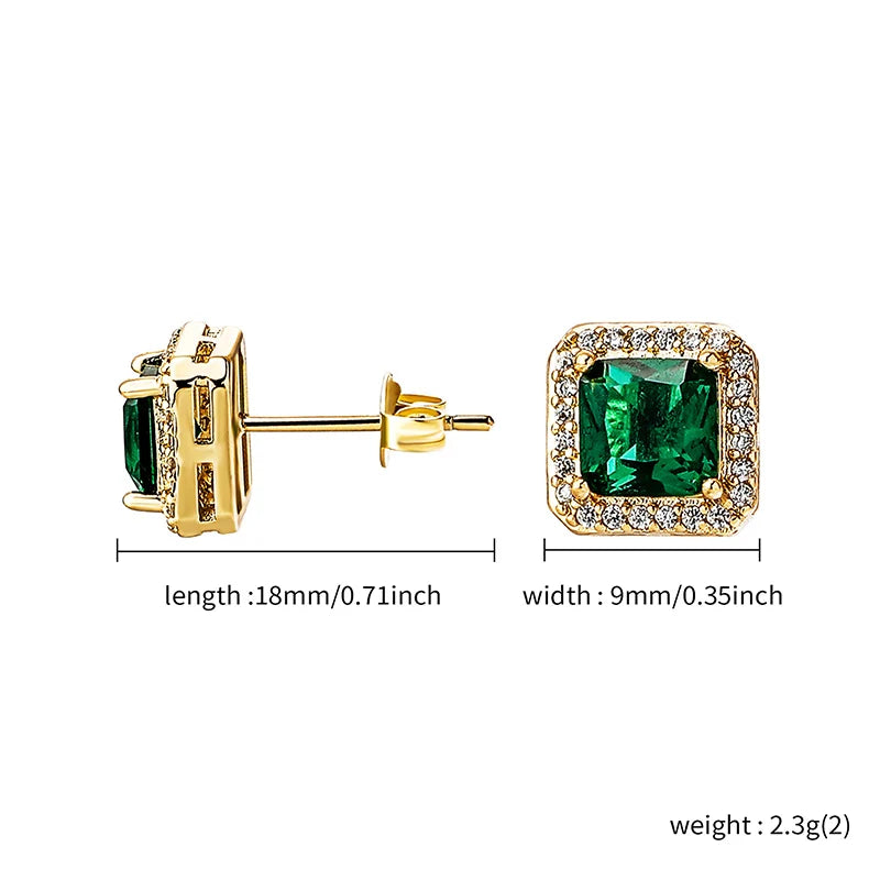 1 Pair Hip Hop 3A+ CZ Stone Pave Bling Ice Out Geometric Square Stud Earrings for Men Rapper Jewelry Gold Silver Color