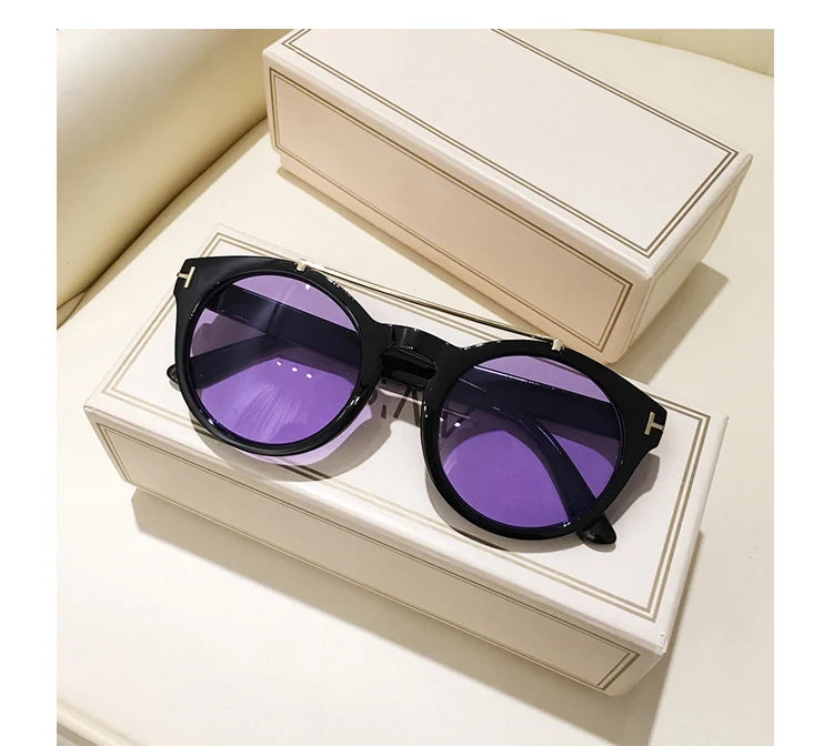 Trendy Retro Round Rivet Sunglasses Women 2025 Brand Double Bridge Shade Eyewear Colorful Lens Gray Yellow Frame Men Sun Glasses