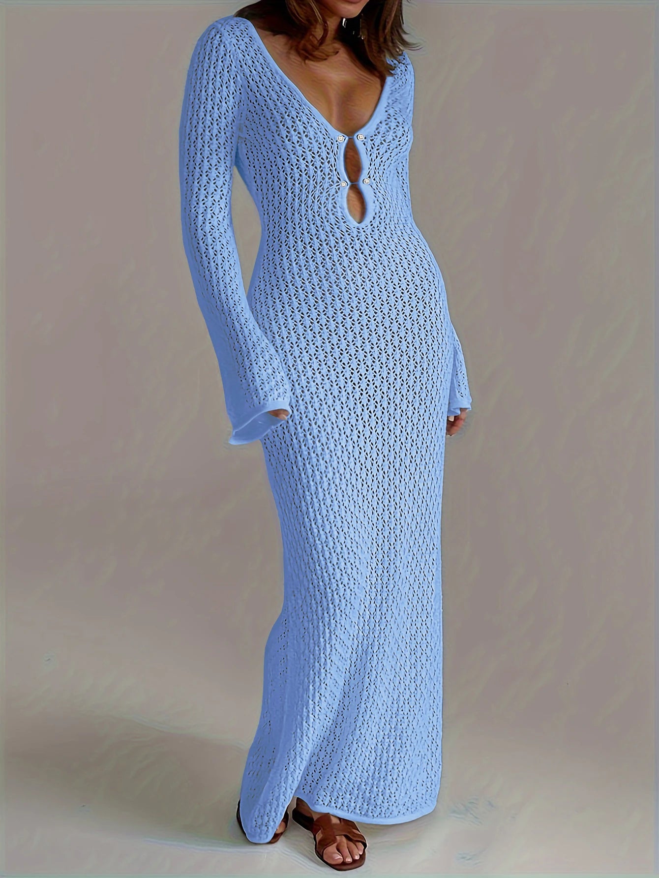 Deep V-Neck Hollow-Out Beach Dress