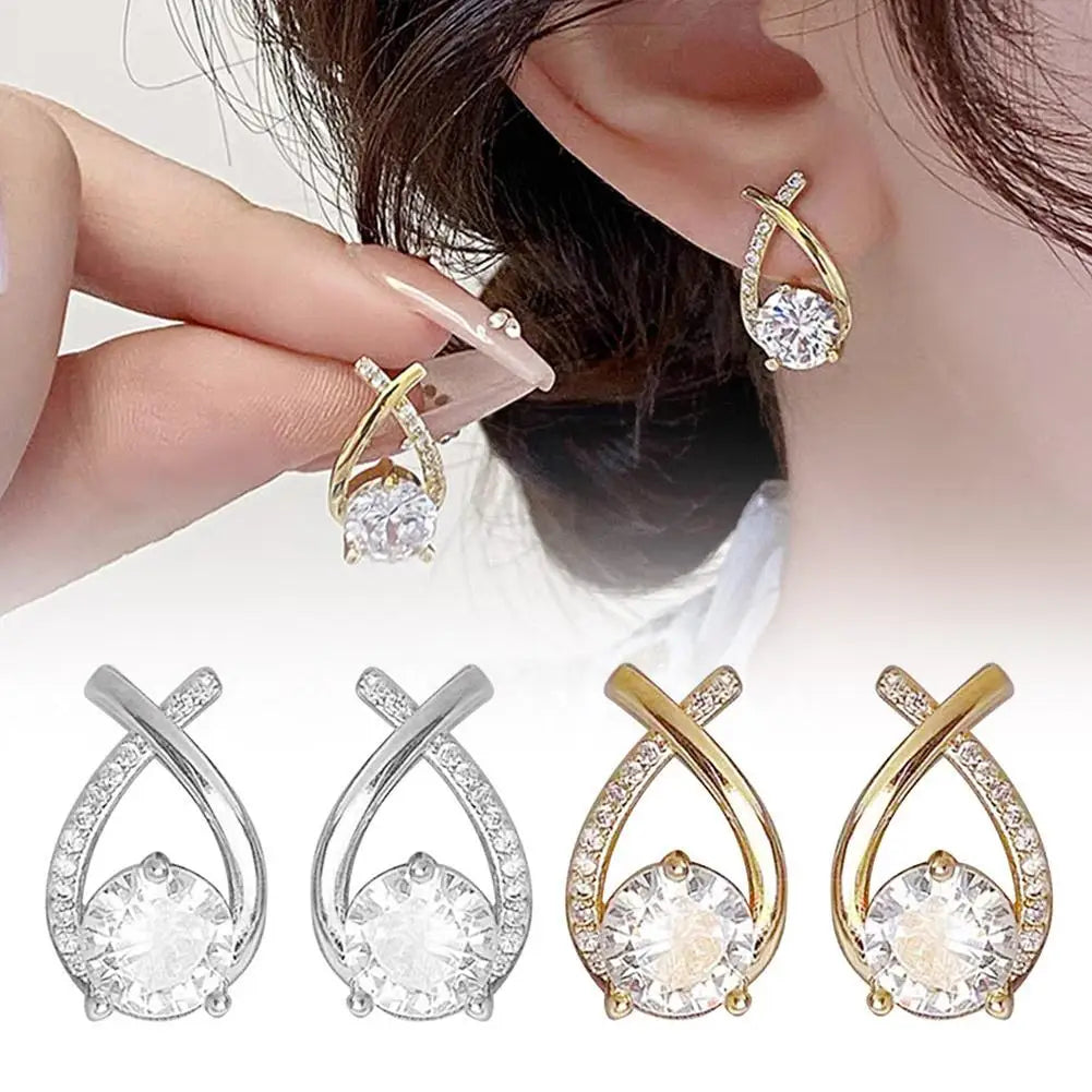 Women's Cross Stud Earrings Korean Style Crystal