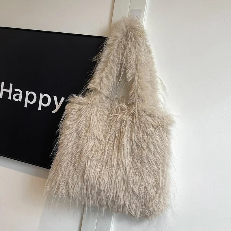 2025 NEW Wool Women's Plush Shoulder Bags Y2k Hot Faux Fur Lady Bag Large Capacity Fashion Female Furry Purse Tote Handbags
