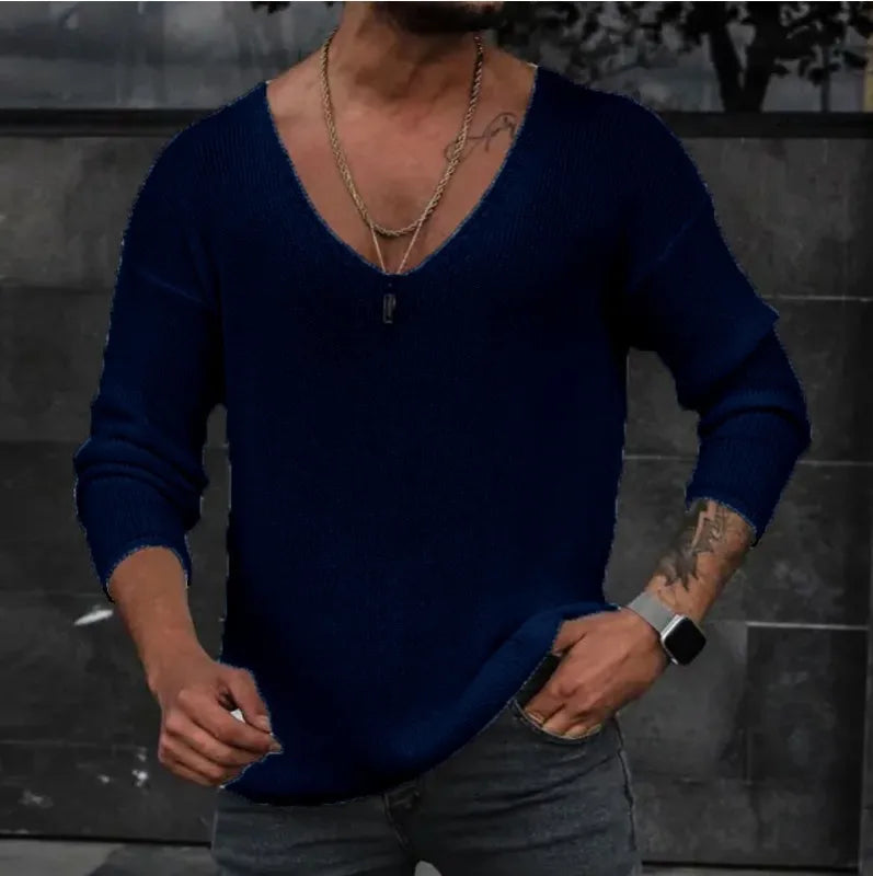 New 2025 Men's Casual Long Sleeve Knitted Sweaters Tops Solid Fashion Pullover Tops For Men Harajuku V-neck Streetwear Jumper