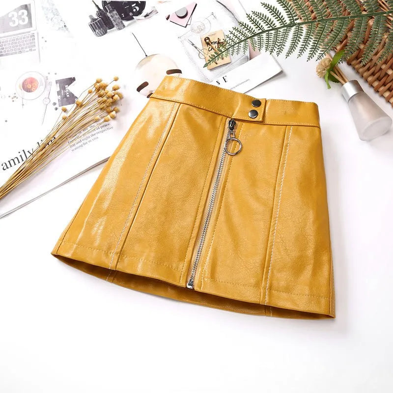 2025 new spring autumn Girls Kids leather PU zipper skirt comfortable cute baby Clothes Children Clothing