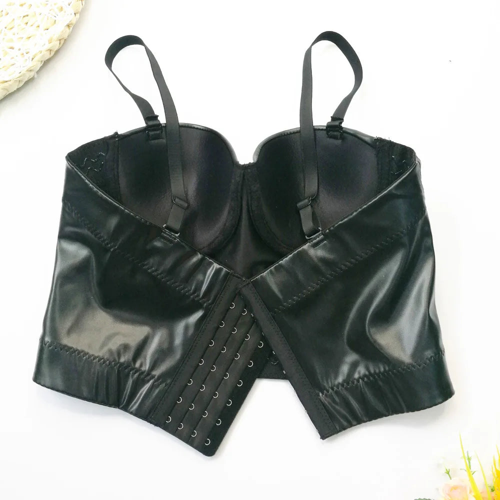 Women's Corset Punk Goth Leather Bustier Crop Top Party Clubwear Sexy Tops with Bra Korset Lingerie Female Clothing 2025 Summer